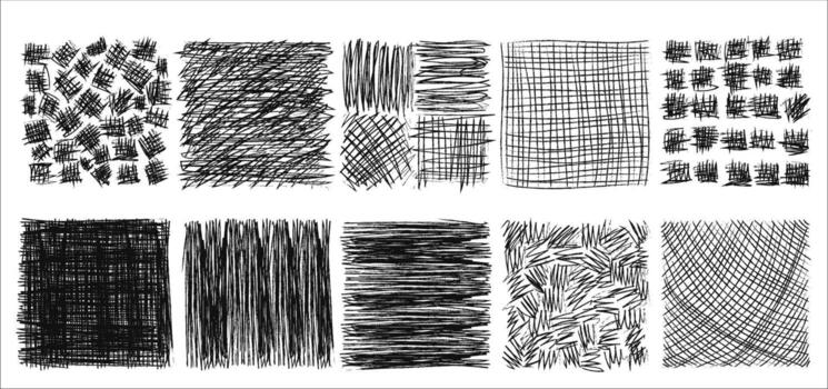 Set of hand drawn doodle scribble charcoal elements isolated on a white background. illustration with pencil shading. Set for design. vector