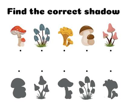 Find the Correct Shadow Game with Mushrooms vector