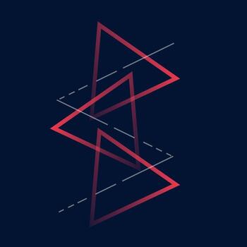 Abstract geometric composition with red outlined triangles and white dashed lines on dark blue background vector