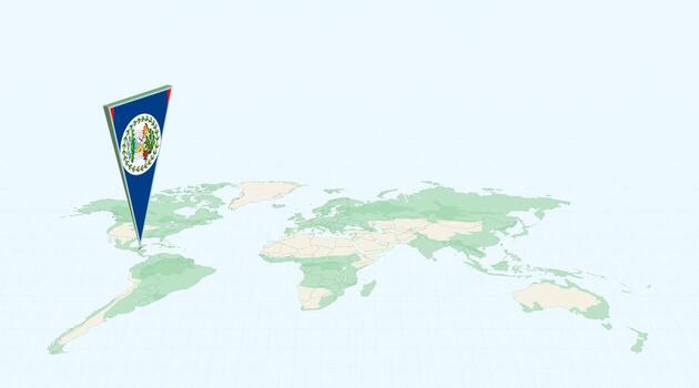 Highlighted Belize on Global Map with 3D Flag Location Pin of Belize. vector