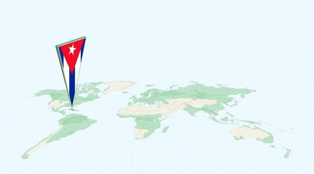 Highlighted Cuba on Global Map with 3D Flag Location Pin of Cuba. vector