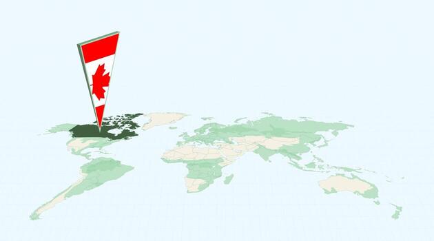Highlighted Canada on Global Map with 3D Flag Location Pin of Canada. vector