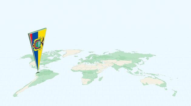 Highlighted Ecuador on Global Map with 3D Flag Location Pin of Ecuador. vector