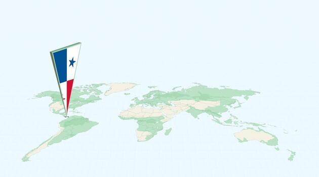 Highlighted Panama on Global Map with 3D Flag Location Pin of Panama. vector