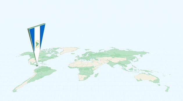 Highlighted Nicaragua on Global Map with 3D Flag Location Pin of Nicaragua. vector
