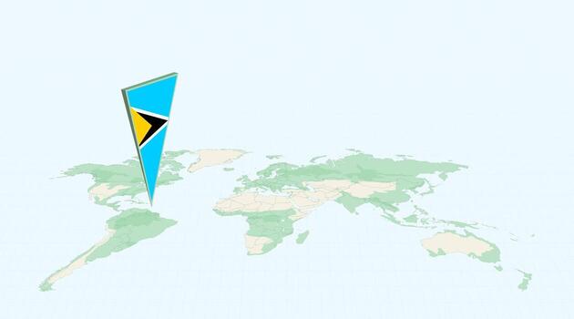 Highlighted Saint Lucia on Global Map with 3D Flag Location Pin of Saint Lucia. vector