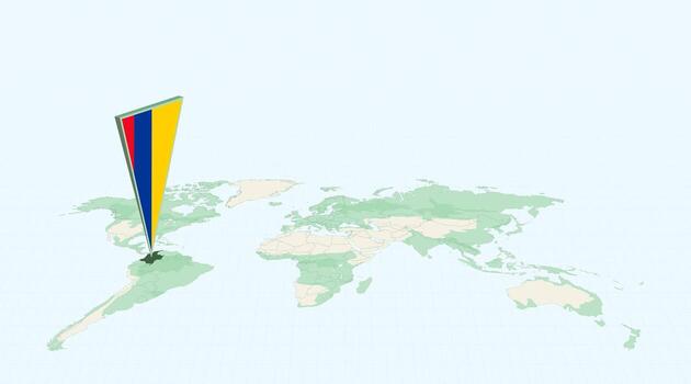Highlighted Colombia on Global Map with 3D Flag Location Pin of Colombia. vector