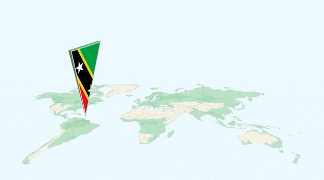 Highlighted Saint Kitts and Nevis on Global Map with 3D Flag Location Pin of Saint Kitts and Nevis. vector
