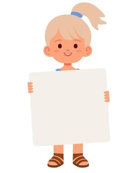 sonriente rubia niña participación tablero con vacío espacio para texto vector