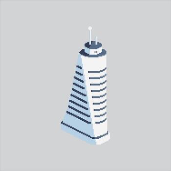 Pixel art illustration Futuristic Building. Pixelated Futuristic Skyscraper. Futuristic Skyscraper Building Icon pixelated for the pixel art game and icon for website and game. old school retro. vector