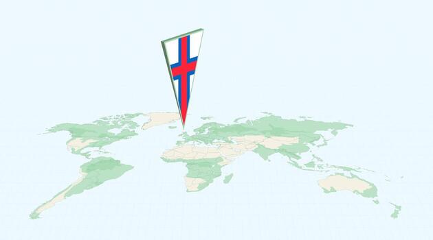 Highlighted Faroe Islands on Global Map with 3D Flag Location Pin of Faroe Islands. vector