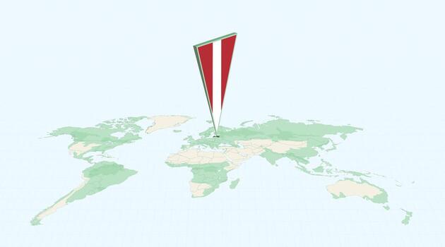Highlighted Latvia on Global Map with 3D Flag Location Pin of Latvia. vector