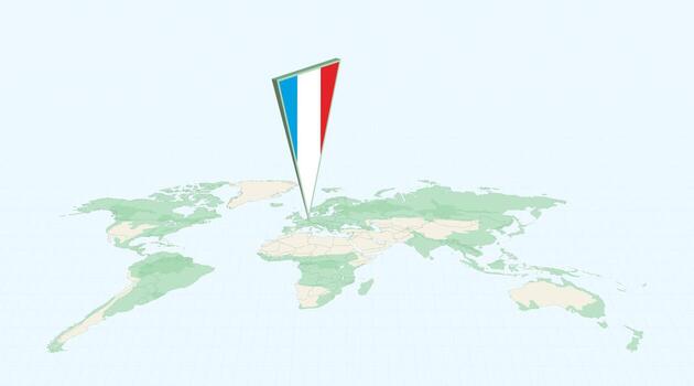 Highlighted Luxembourg on Global Map with 3D Flag Location Pin of Luxembourg. vector