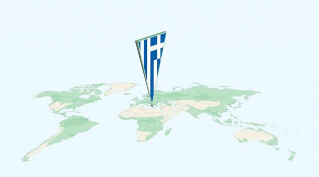 Highlighted Greece on Global Map with 3D Flag Location Pin of Greece. vector