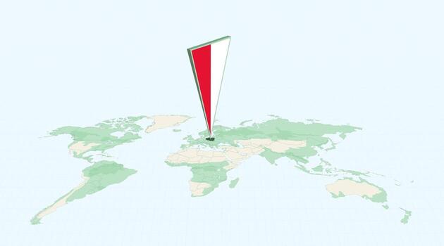 Highlighted Poland on Global Map with 3D Flag Location Pin of Poland. vector