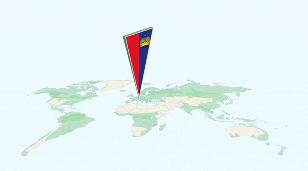 Highlighted Liechtenstein on Global Map with 3D Flag Location Pin of Liechtenstein. vector