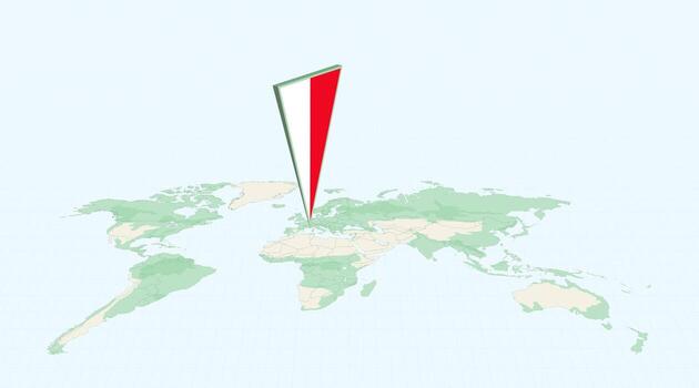 Highlighted Monaco on Global Map with 3D Flag Location Pin of Monaco. vector