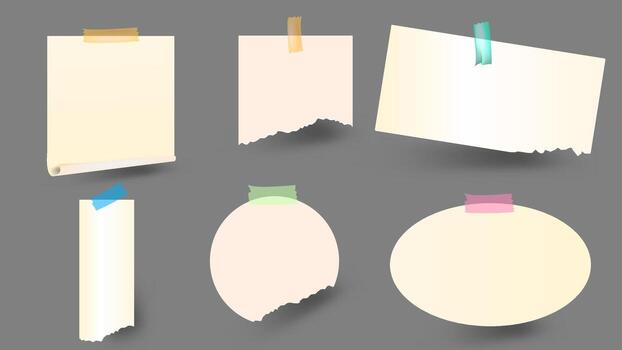 Set of sticky note, notebook paper stick on grey background illustration. vector