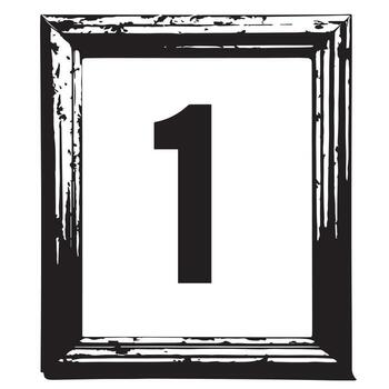 Bold number 1 inside a distressed rectangular black frame border on white background, perfect for posters, banners, prints, educational designs, digital artwork, and typography. vector