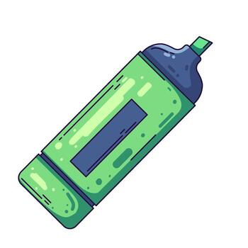 Green highlighter marker with chisel tip and cap. Cartoon style with bold outlines great for school stationery, office supplies, study tools, note taking, and creative design projects. vector