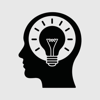 Silhouette of human head with light bulb inside brain symbolizing creativity, innovation, idea, intelligence, thinking, inspiration, knowledge, brainstorming, smart solution vector