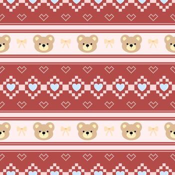 Seamless pattern with hearts and bears on red background vector
