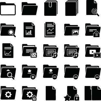 Collection of File Folder and Document Icons. vector