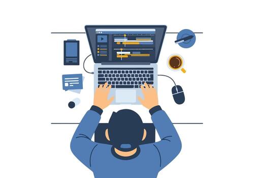 un persona es trabajando en un ordenador portátil computadora vector