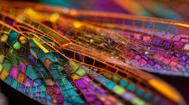 detallado macro fotografía de libélula alas con vibrante colores y intrincado patrones diseño foto