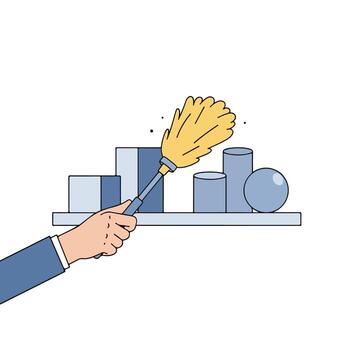 A hand holding a broom and a chart with a bar graph vector