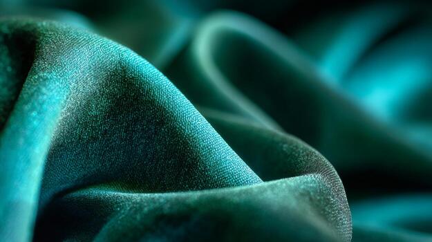 Teal fabric texture background close up shot for textile design and cloth material concept photo