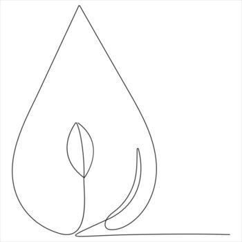 Continuous line drawing water drop shape symbol illustration in minimalist abstract style for eco design vector