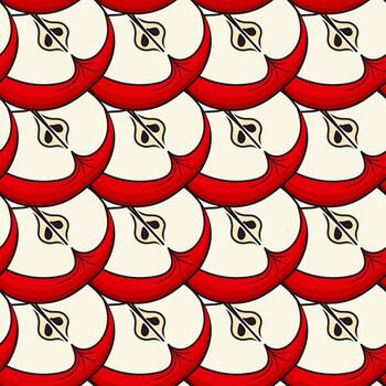 Background of red apple halves superimposed on each other. Seamless pattern. vector