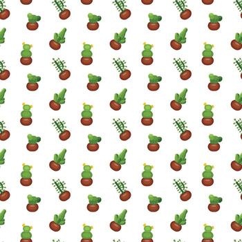 Cacti in clay pots arranged in different directions. Seamless pattern. vector