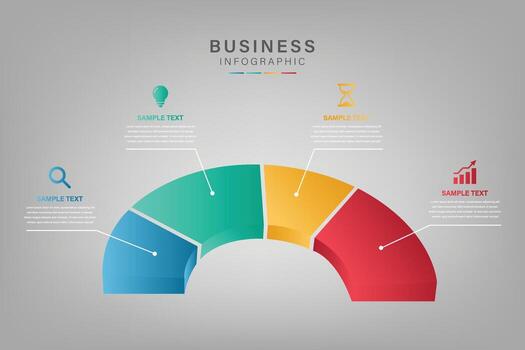 Half of a business pie chart for reports or infographic. 4 steps or options vector