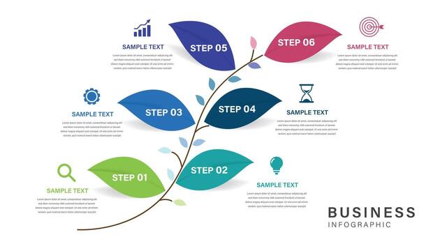 Tree of Success business infographic growth strategy line 6 steps, timeline template for business presentation vector