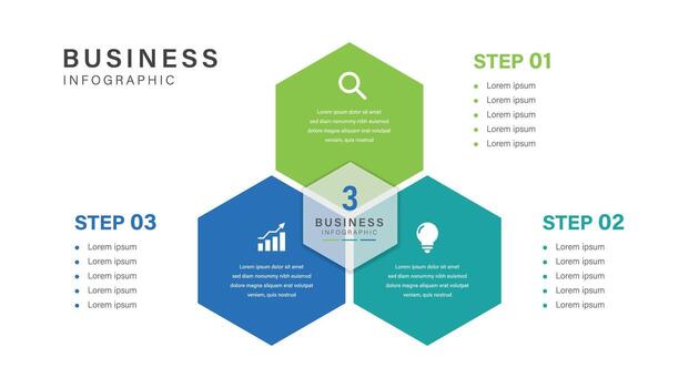 venn diagrama infografía gráfico modelo para negocio 3 pasos presentación con icono elementos vector