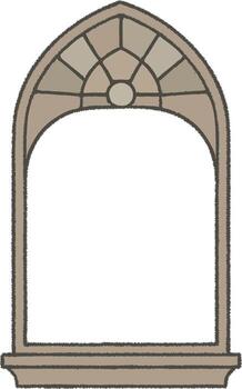 Gothic stone arched window with pointed top and carved details vector