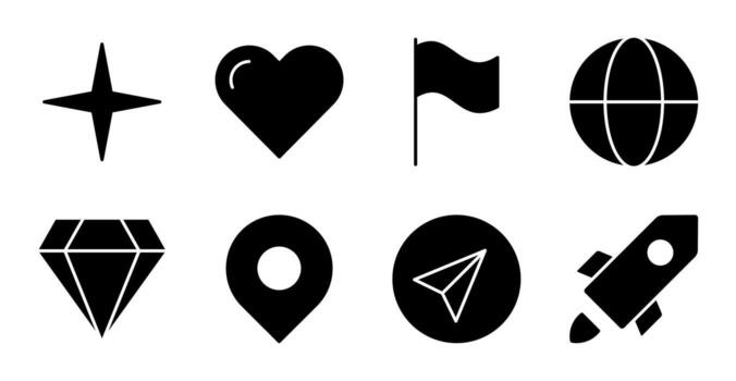 globo y objeto sólido icono colección para digital plataforma vector