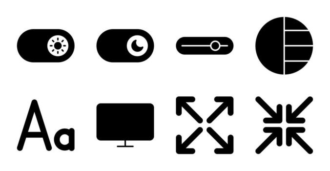 sistema monitor y temas sólido icono paquete para móvil tablero vector