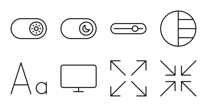 monitor y temas línea icono conjunto para ui vector