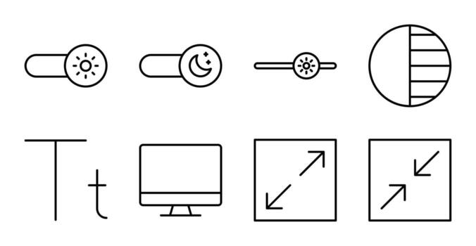 sistema monitor y temas línea icono paquete para móvil tablero vector