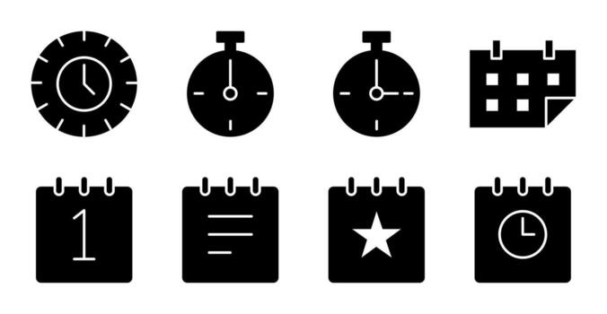 Time and Calendar Solid Icon Set for UI vector