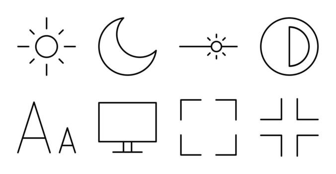 pantalla y temas línea íconos para aplicación interfaz vector