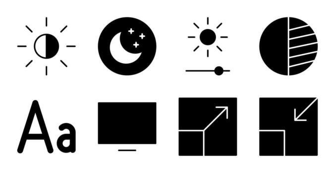 pantalla y temas sólido íconos para aplicación interfaz vector
