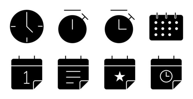 reloj y Temporizador sólido íconos para aplicación interfaz vector