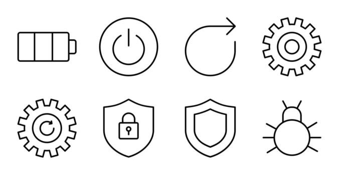 Reboot and Settings Line Icon Collection for App Dashboard vector