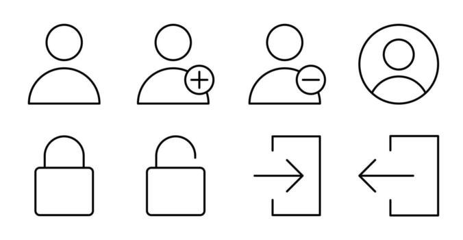 usuario y cuenta línea icono conjunto para ui vector