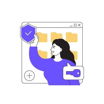 datos seguridad ilustración con un niña y archivo carpetas, usuario datos proteccion vector