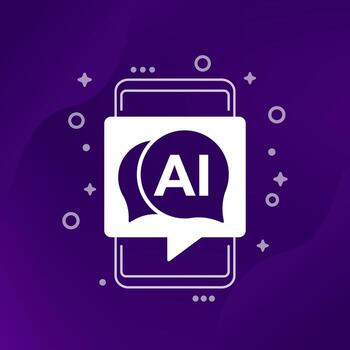 AI chat icon with a phone, Artificial intelligence technologies vector